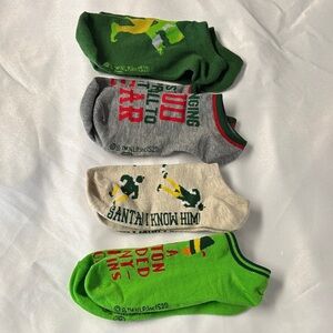 NWOT 4 Pairs Elf Holiday Themed Socks Set - Green, Gray, Cream